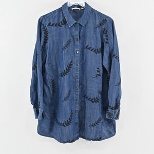 SOFT SURROUNDINGS Embroidered Top Womens‎ Size L Blouse Papyrus Blue Chambray